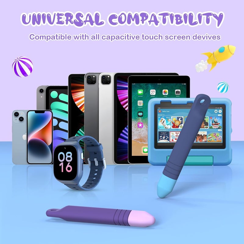 Mixoo Kid-Friendly Stylus Pens for Touch Screens with Tethers - Anti-Rolling Tablet Stylus 2 Pack for Kids, Compatible with iPad, iPhone, Tablets, Kindle and All Touch Screen Devices (Blue+Purple) - Image 4